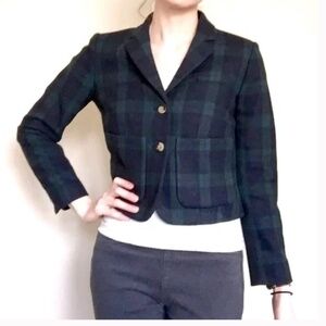 Anthropologie Cartonnier Kentfield Plaid Wool Blend Cropped Blazer Size 12
